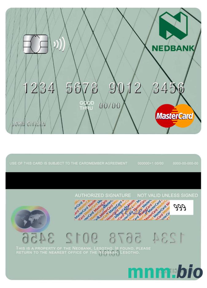 Lesotho Nedbank przykład karty mastercard w formacie PSD